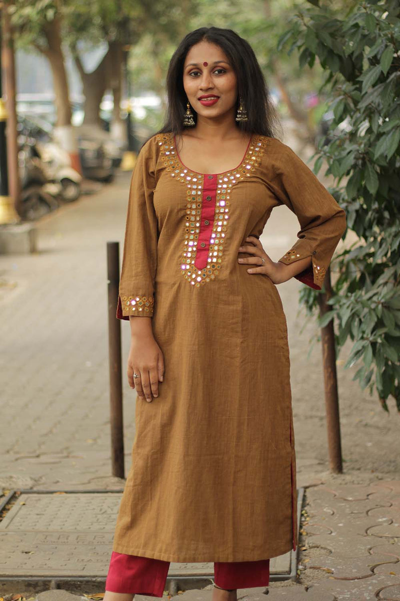 Shishej | Kurta with Mirrorwork | Mustard
