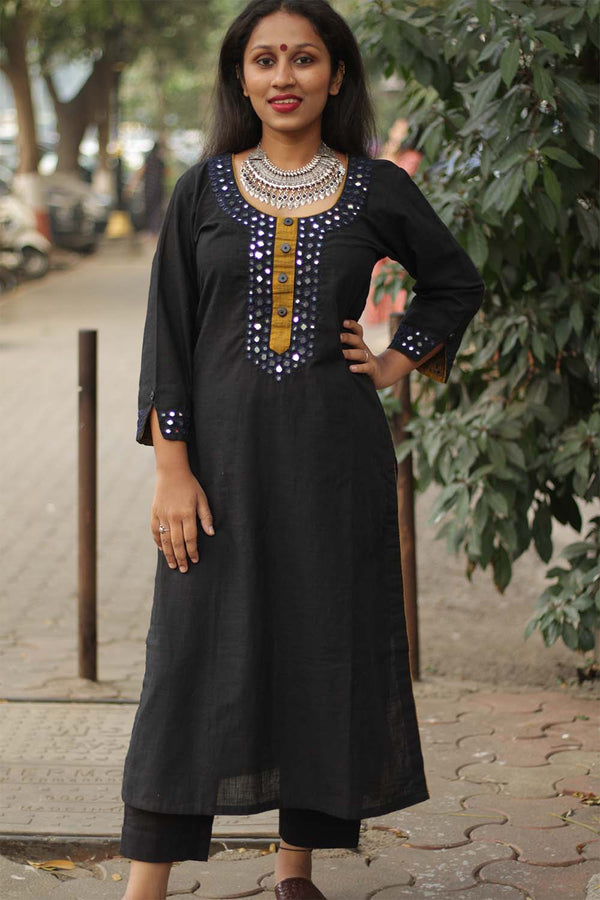 Shishej | Kurta with Mirrorwork | Black