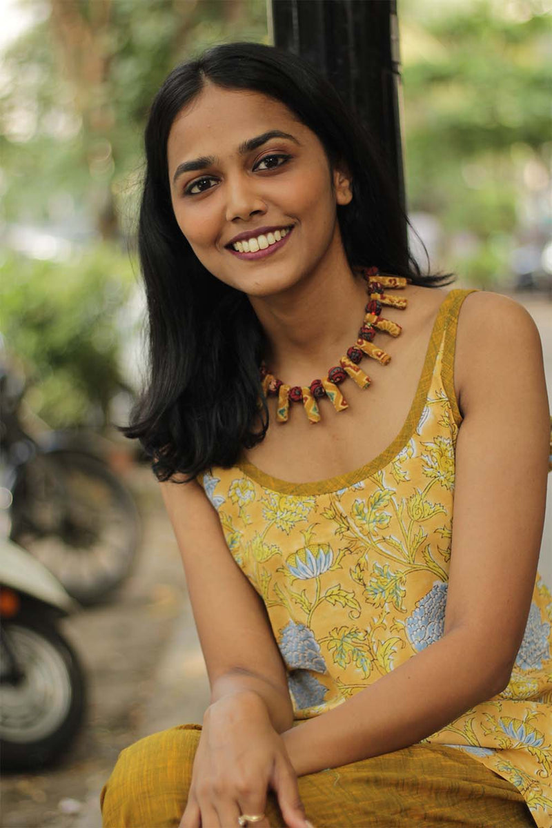 Spaghetti Short Kurta | Sunshine yellow Sanganeri