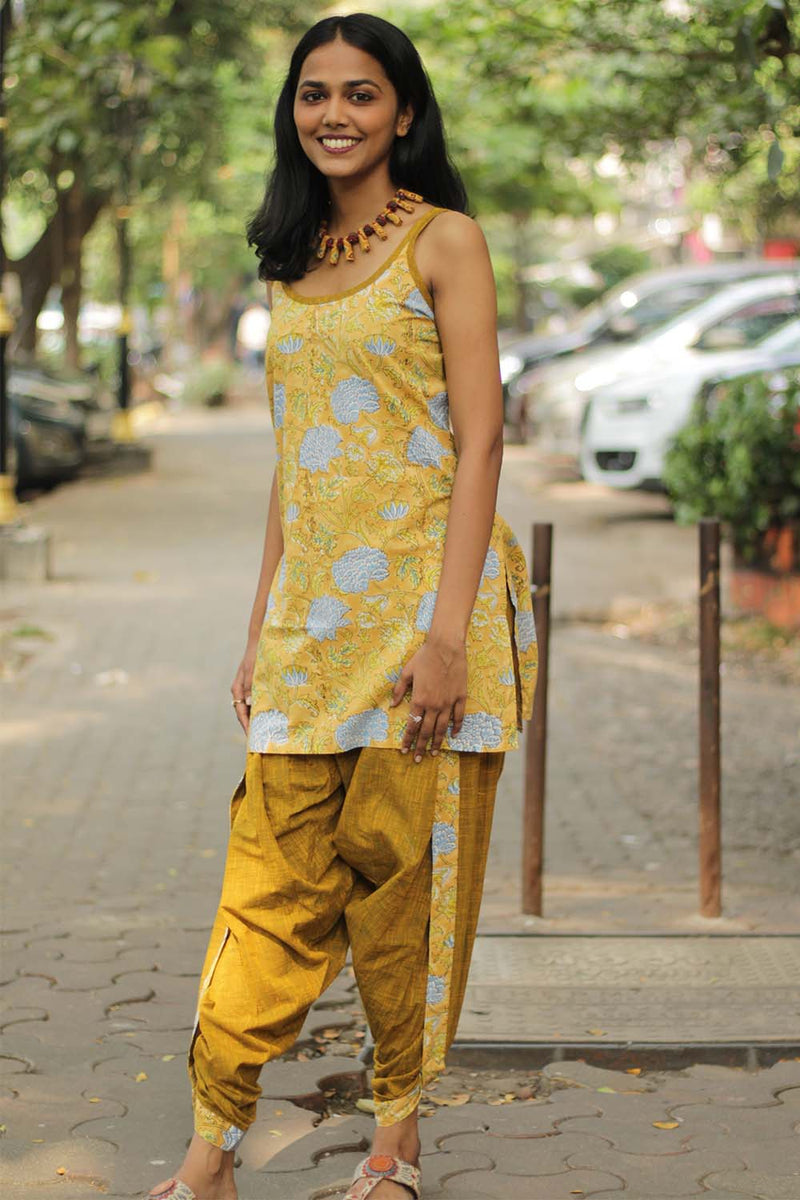 Dhoti Pants | Mustard with Yellow Sanganeri accent