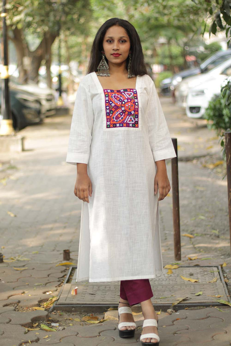 Abhala | Mirrorwork Kurta | White