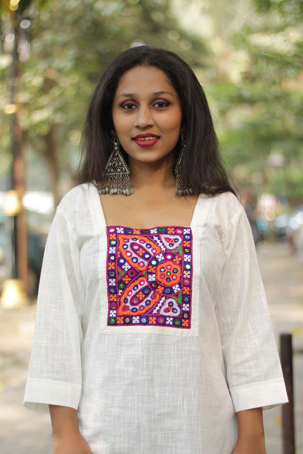 Abhala | Mirrorwork Kurta | White