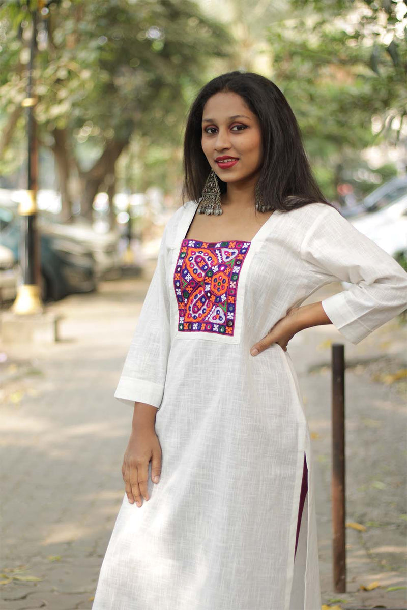 Abhala | Mirrorwork Kurta | White