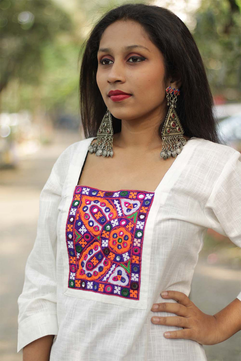 Abhala | Mirrorwork Kurta | White