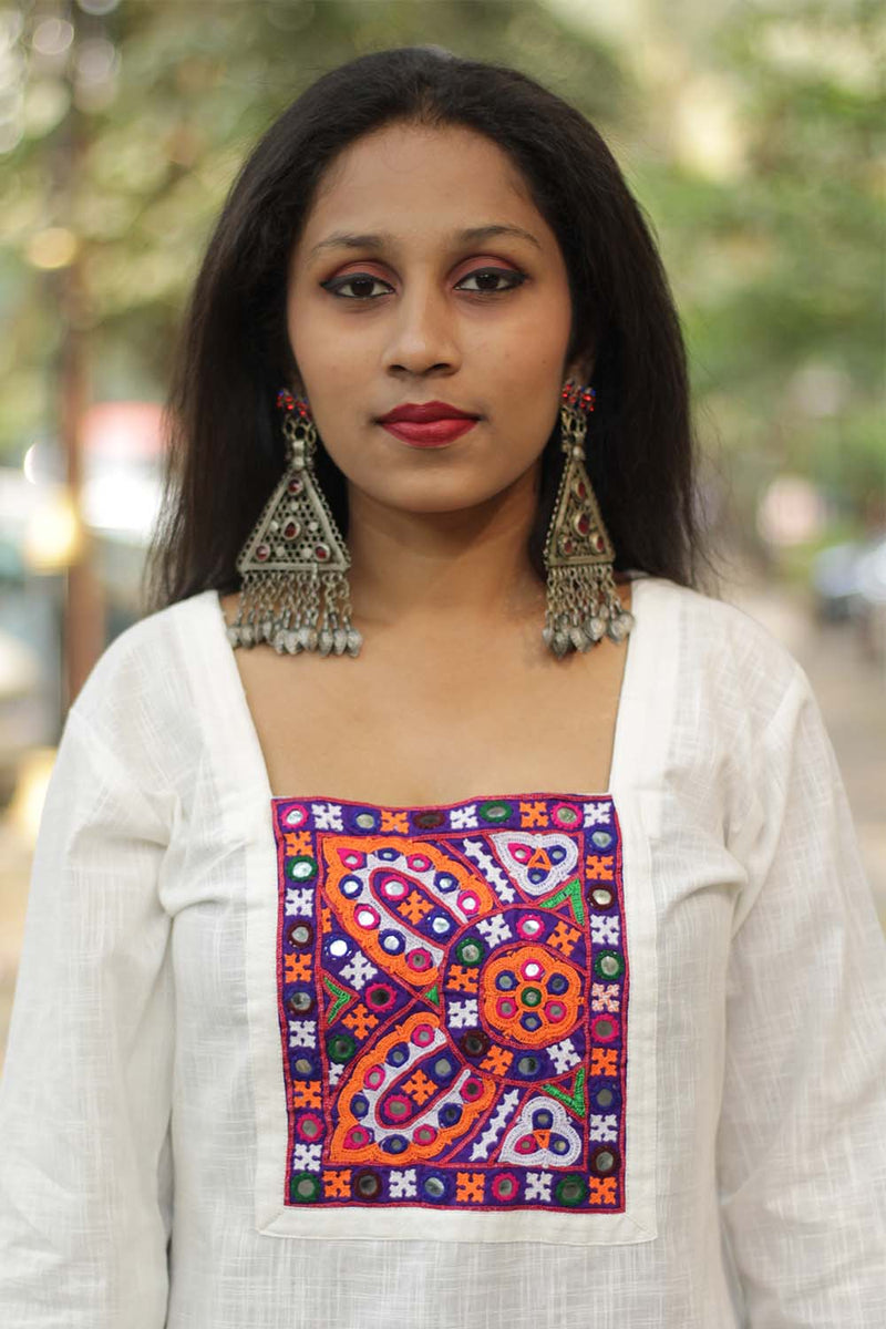 Abhala | Mirrorwork Kurta | White