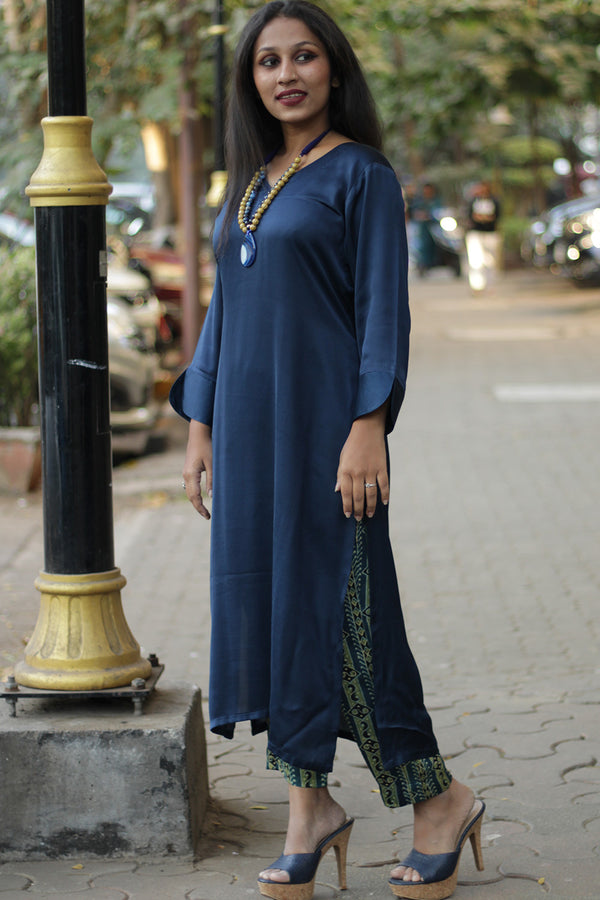 Long Kurta | Modal Silk | Midnight Blue