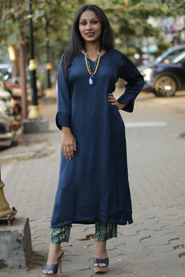 Long Kurta | Modal Silk | Midnight Blue