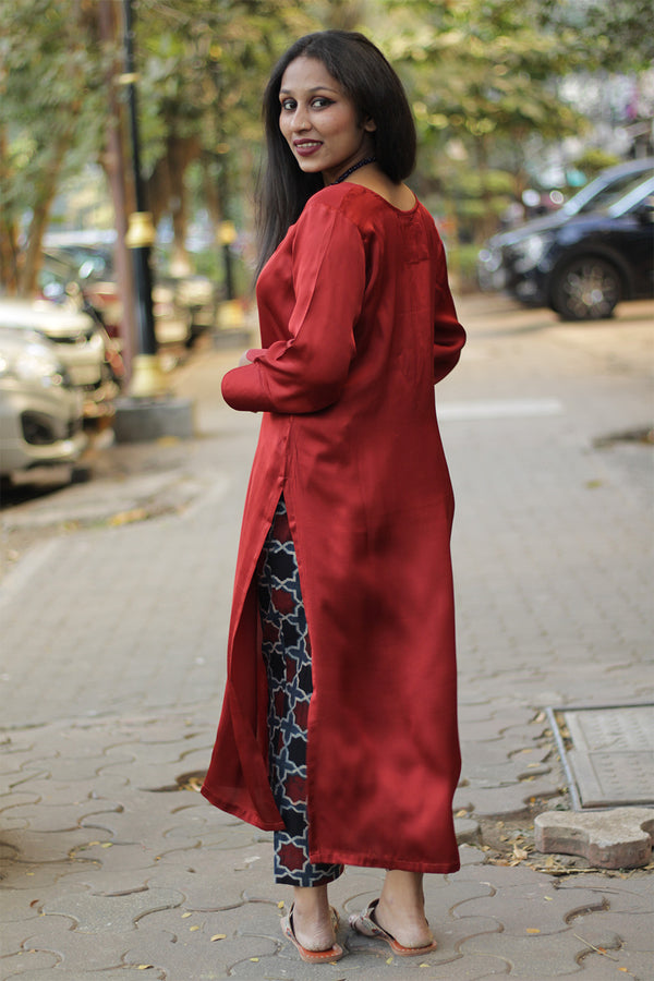 Long Kurta | Modal Silk | Crimson Red