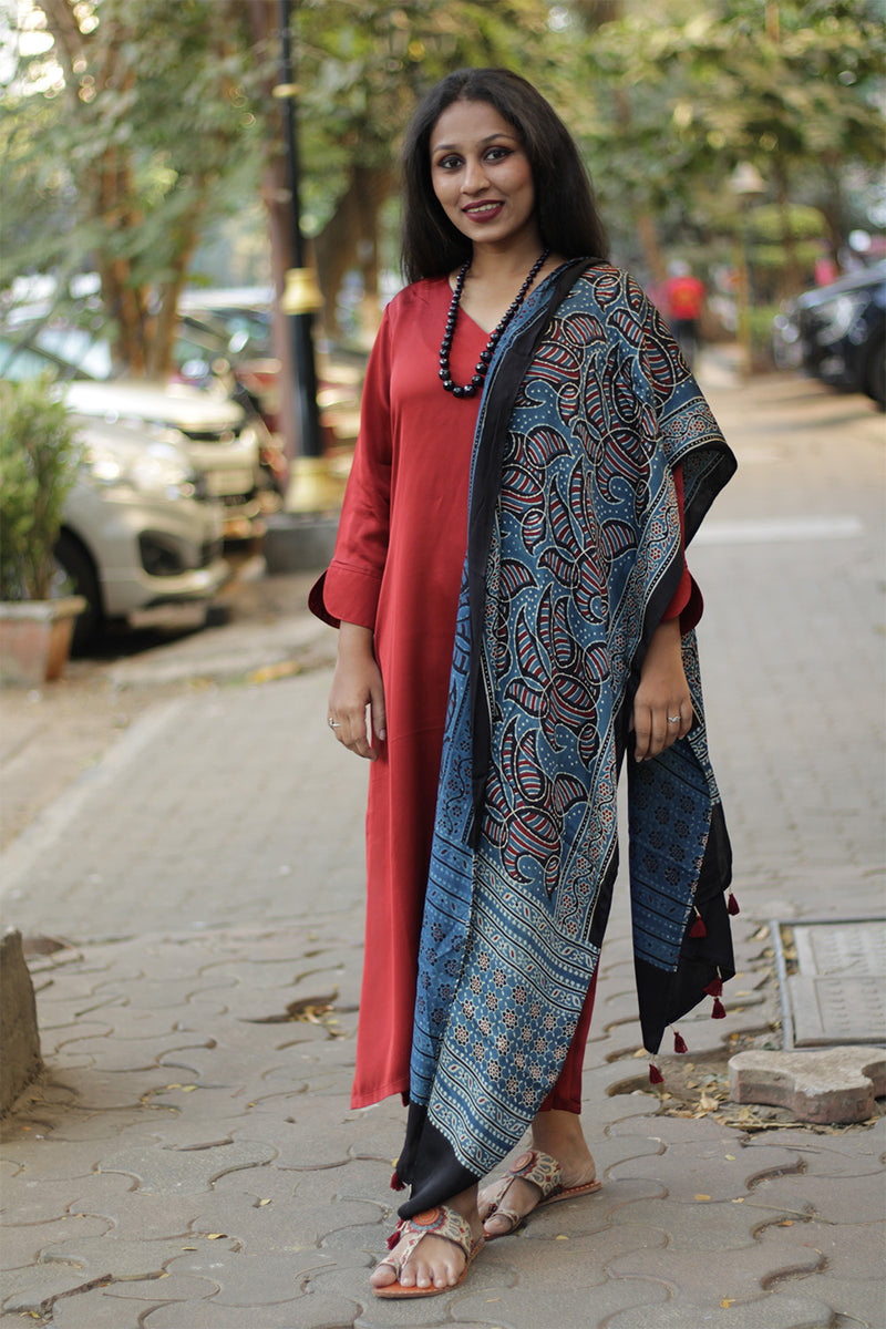 Long Kurta | Modal Silk | Crimson Red