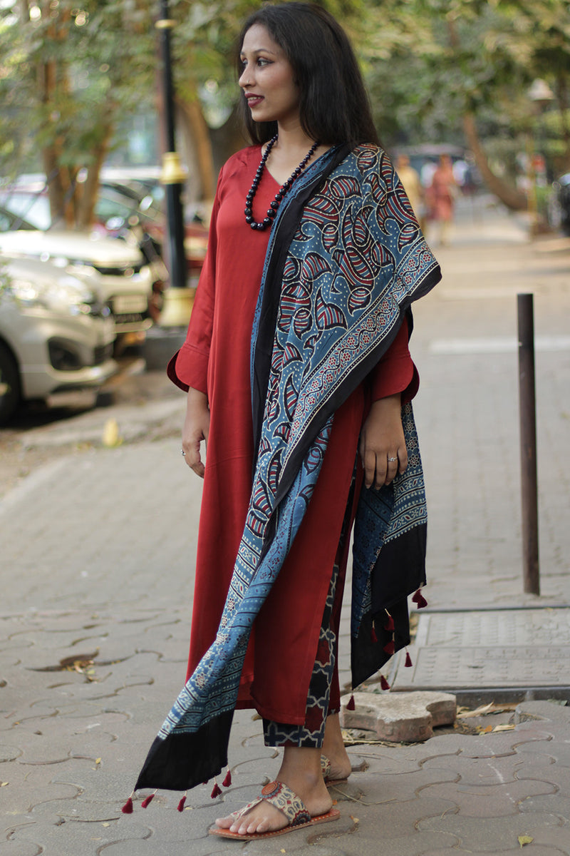 Long Kurta | Modal Silk | Crimson Red