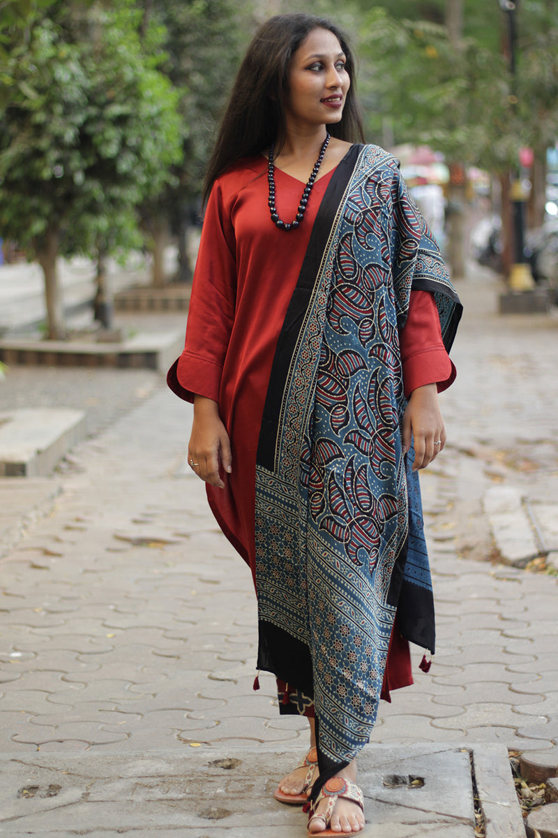Long Kurta | Modal Silk | Crimson Red
