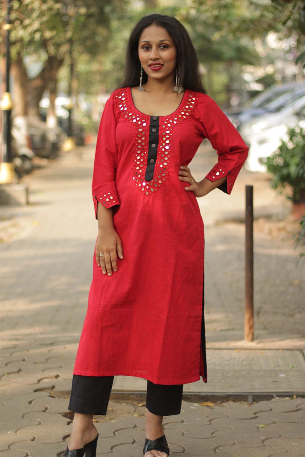 Shishej | Kurta with Mirrorwork | Red