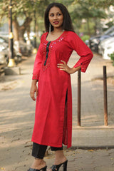 Shishej | Kurta with Mirrorwork| Red
