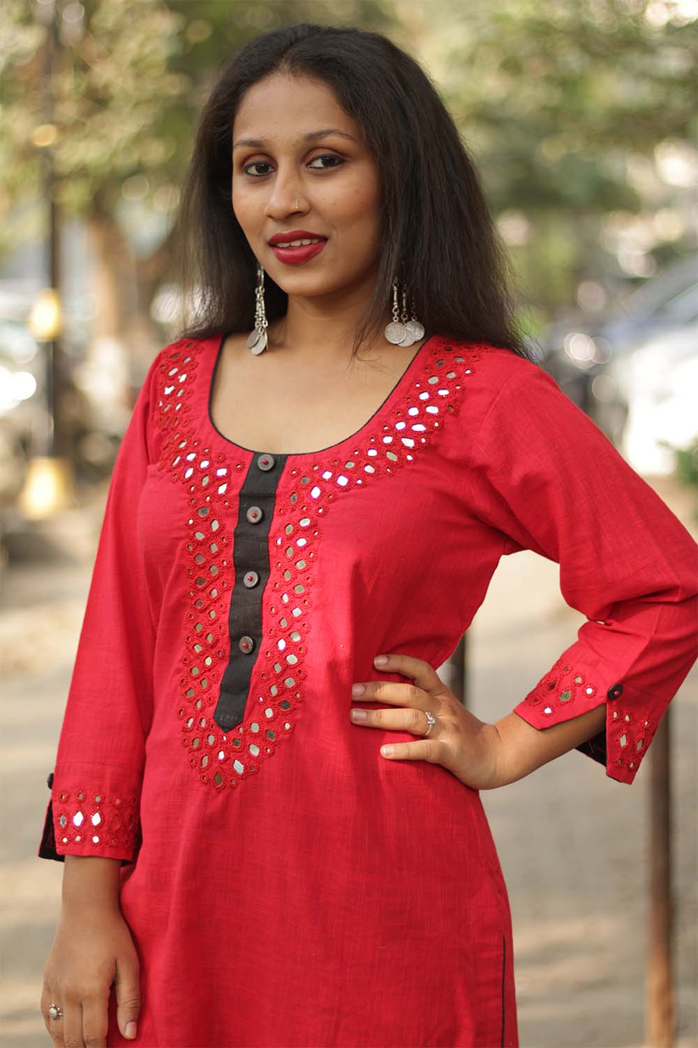Shishej | Kurta with Mirrorwork | Red