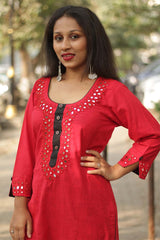 Shishej | Kurta with Mirrorwork| Red