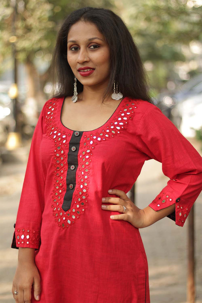 Shishej | Kurta with Mirrorwork| Red