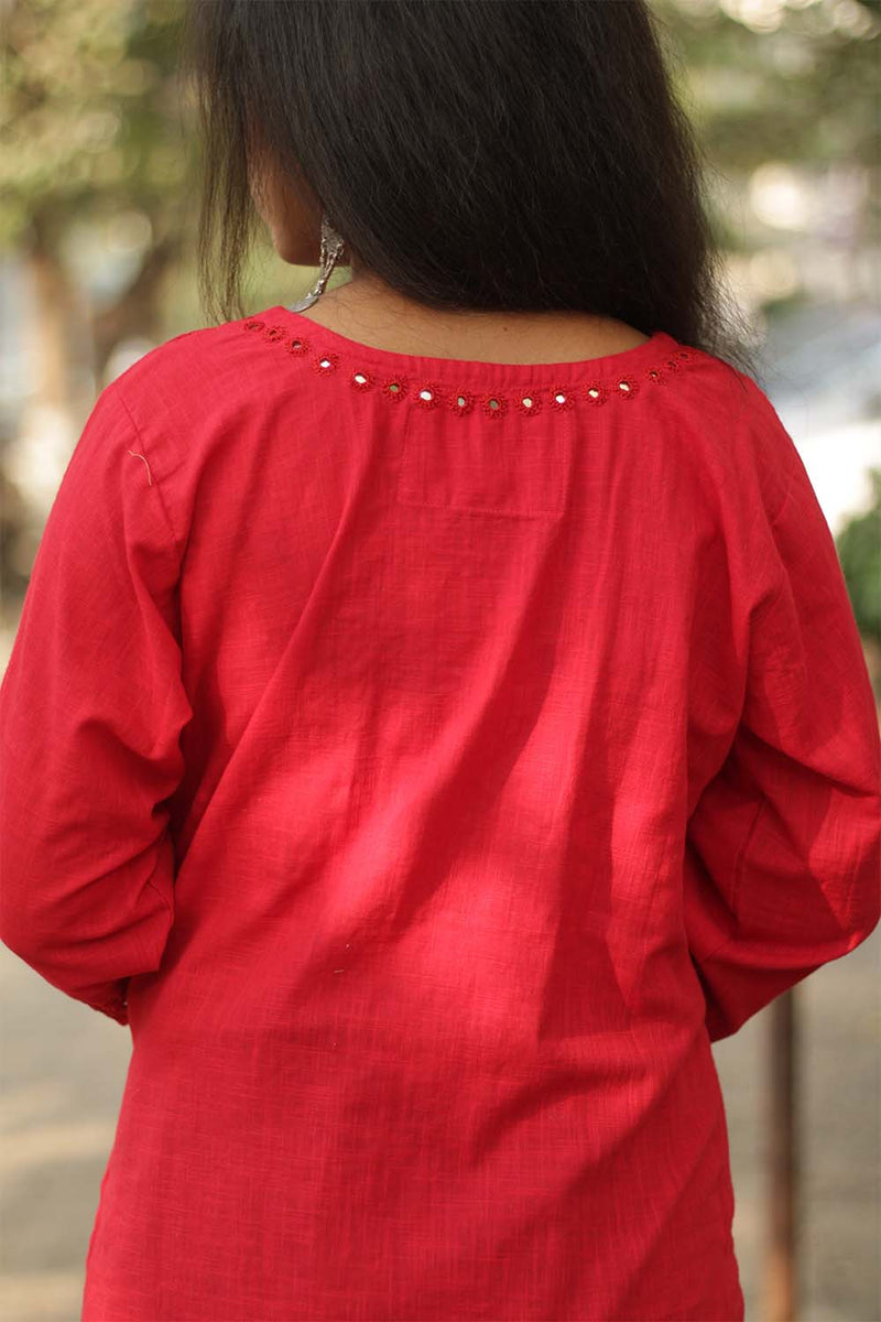 Shishej | Kurta with Mirrorwork| Red