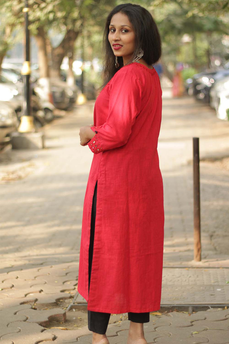 Shishej | Kurta with Mirrorwork| Red