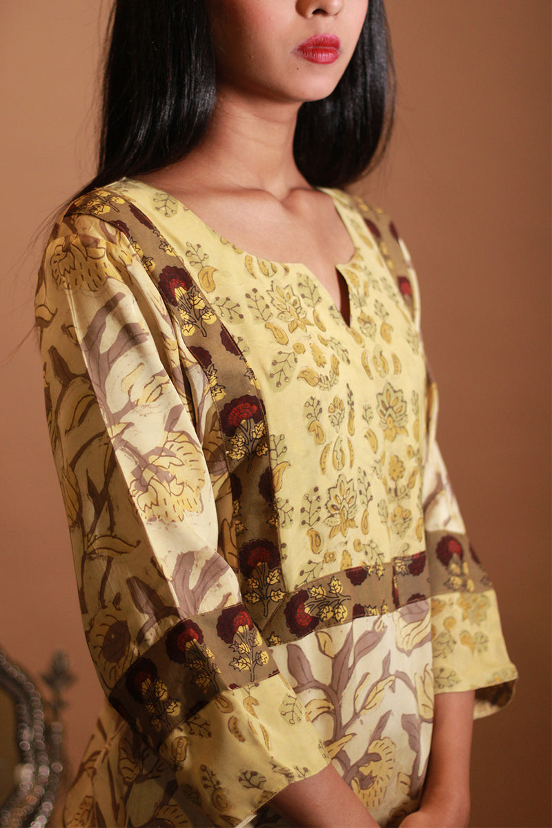 Mridula | Modal Silk Kurta | Yellow Vanaspati