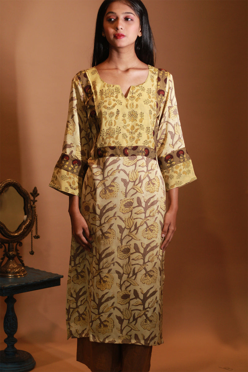 Mridula | Modal Silk Kurta | Yellow Vanaspati