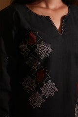 Riya | Embroidered Cotton Kurta | Black