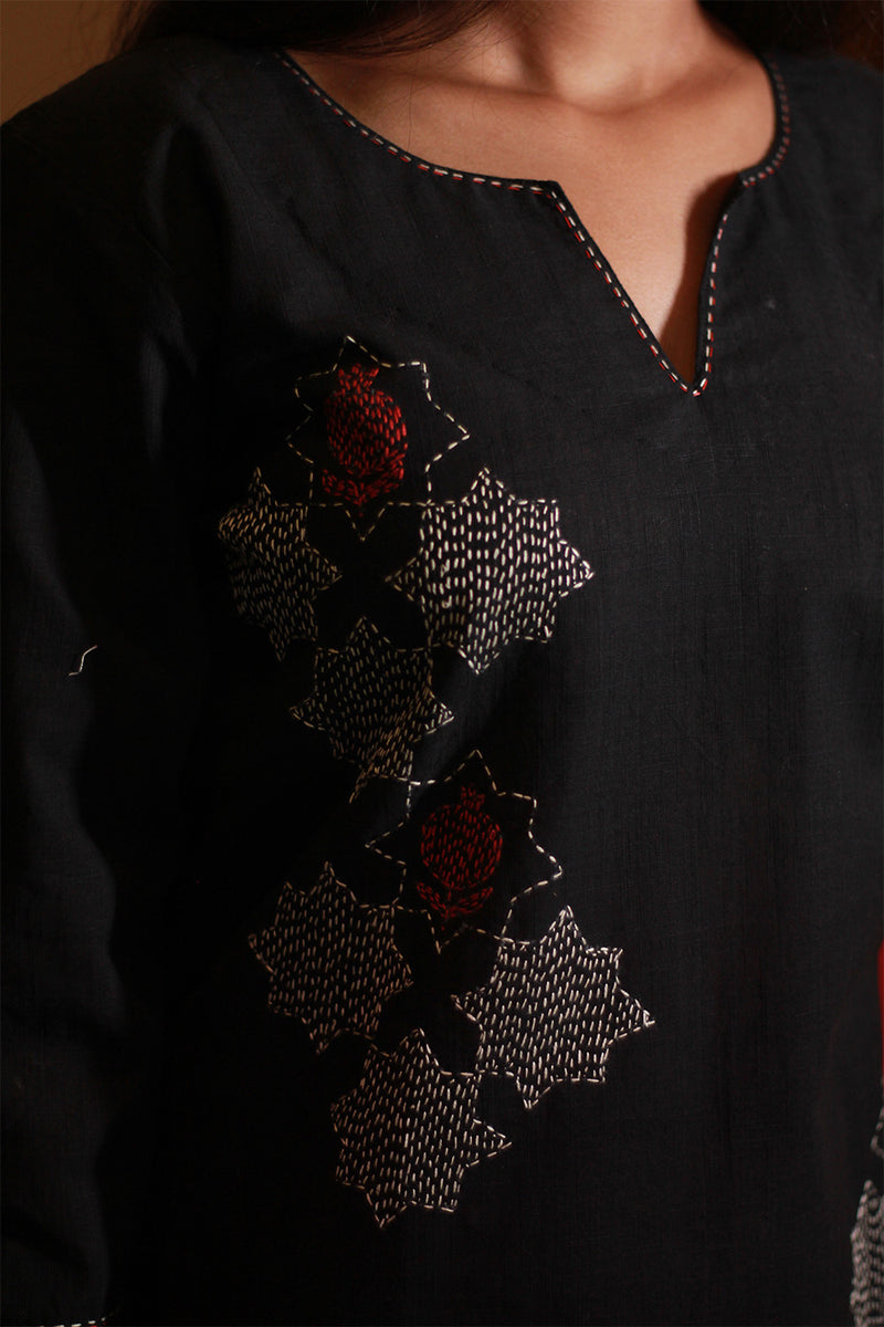 Riya | Embroidered Cotton Kurta | Black