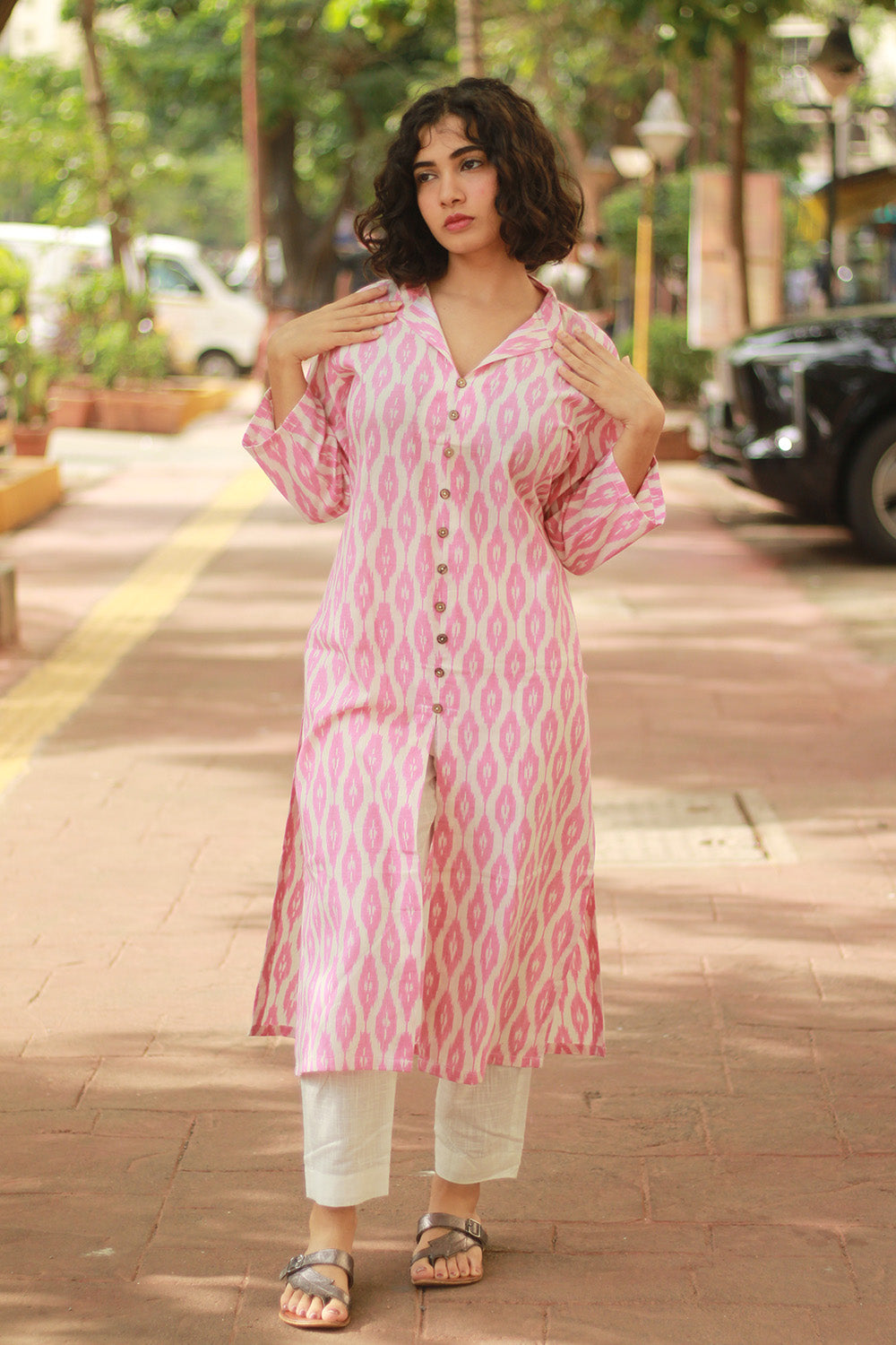 Vritti | Ikkat Kurta | Pink