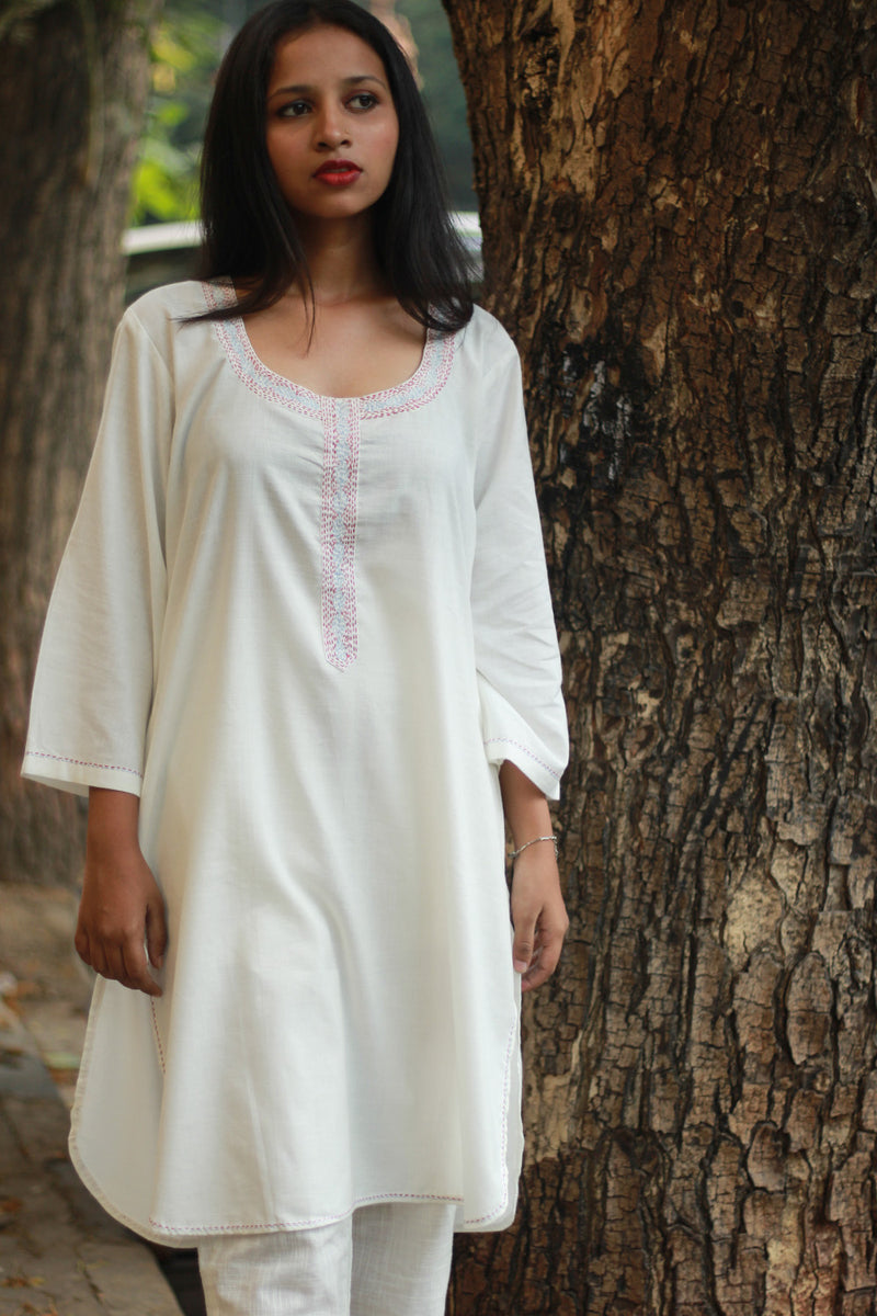 Short Kurta | Embroidered | Ivory