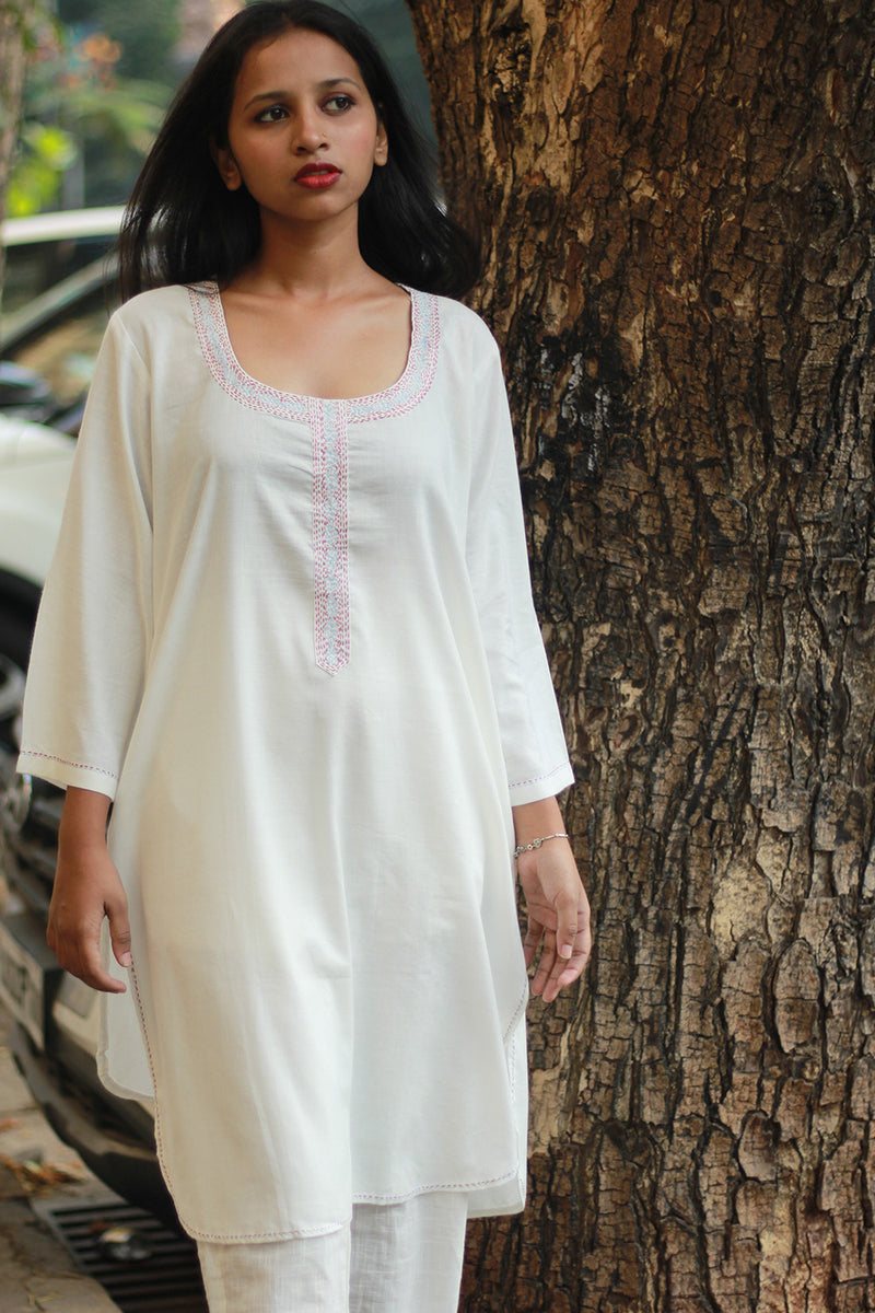 Short Kurta | Embroidered | Ivory