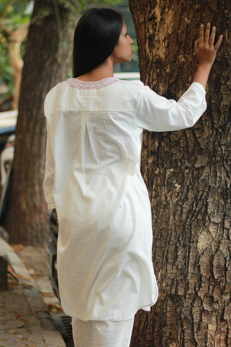 Short Kurta | Embroidered | Ivory