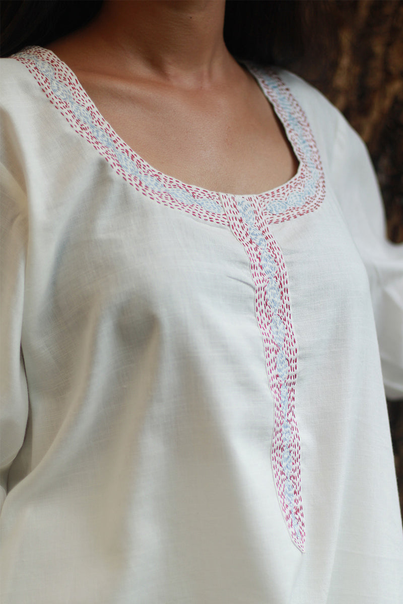 Short Kurta | Embroidered | Ivory
