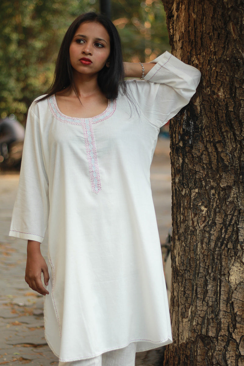 Short Kurta | Embroidered | Ivory