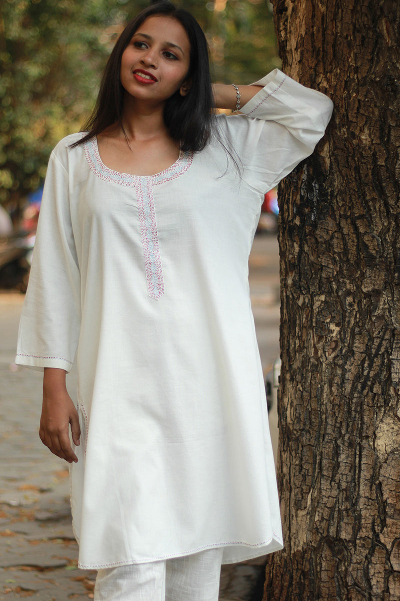 Short Kurta | Embroidered | Ivory