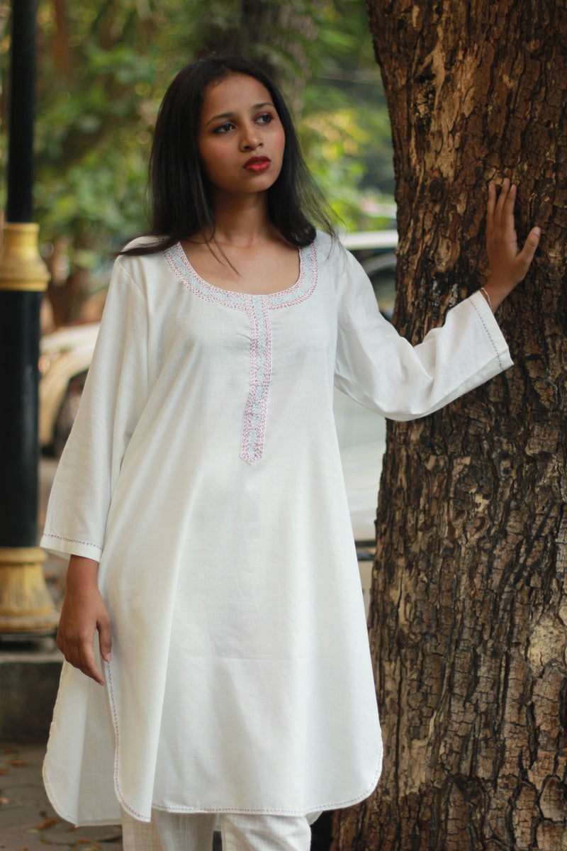 Short Kurta | Embroidered | Ivory