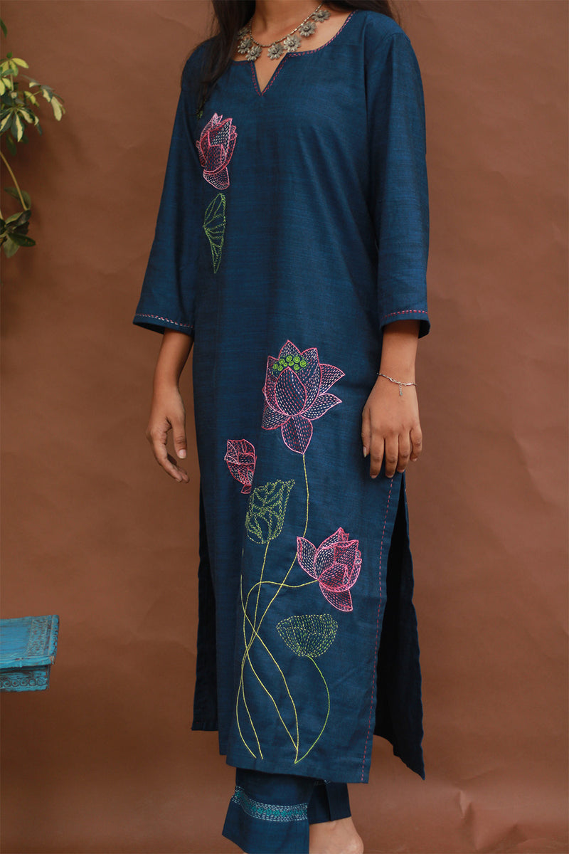 Saroj | Riya | Embroidered Cotton Kurta | Blue