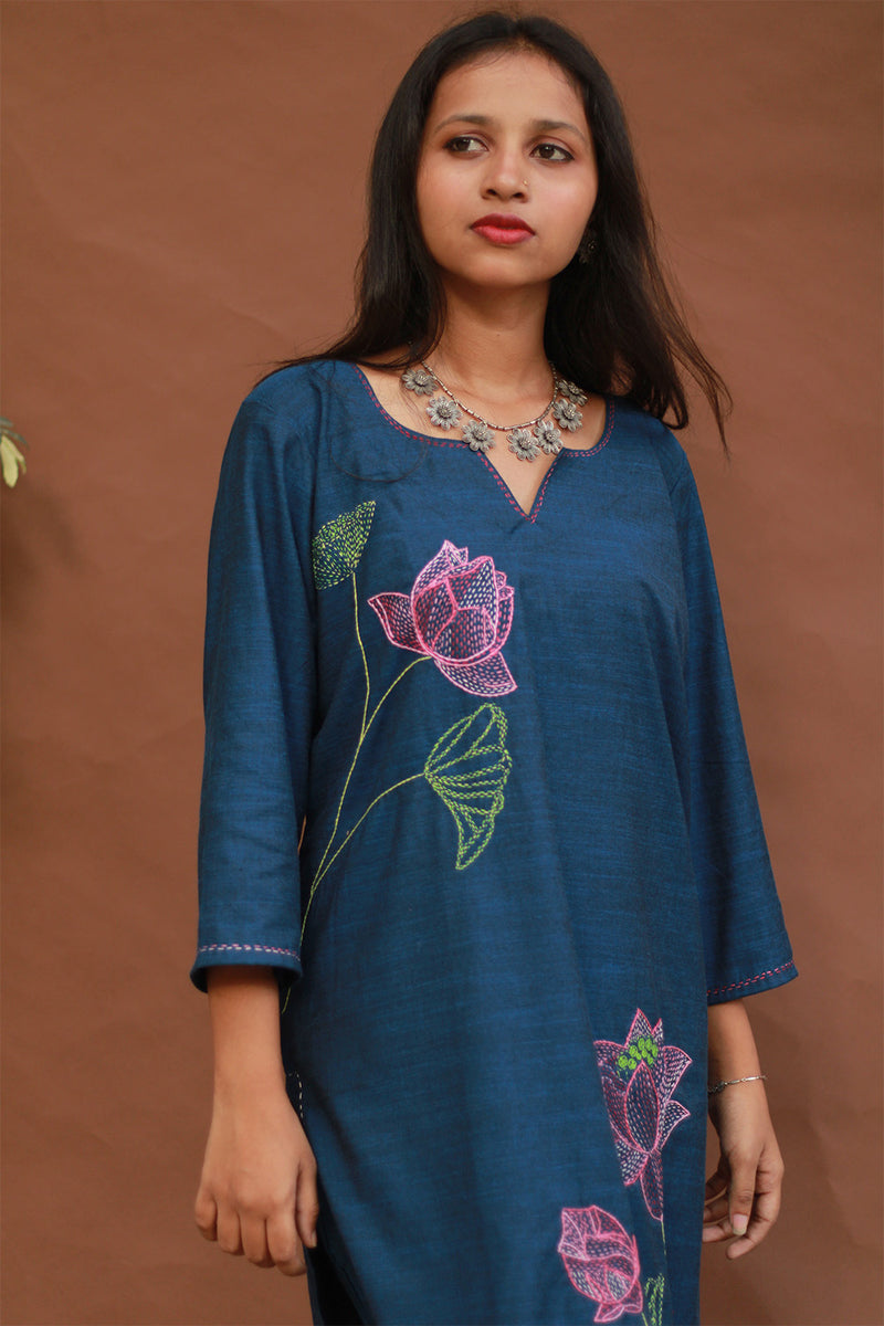 Saroj | Riya | Embroidered Cotton Kurta | Blue