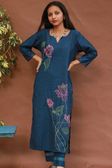 Saroj | Riya | Embroidered Cotton Kurta | Blue