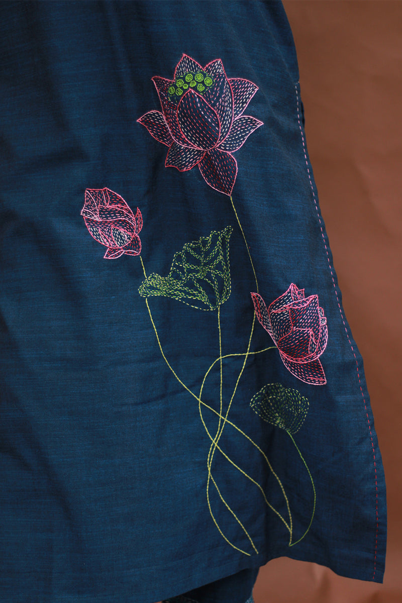 Saroj | Riya | Embroidered Cotton Kurta | Blue