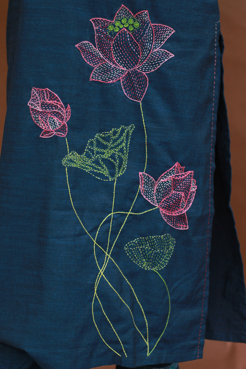 Saroj | Riya | Embroidered Cotton Kurta | Blue