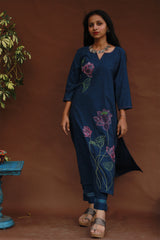 Saroj | Riya | Embroidered Cotton Kurta | Blue