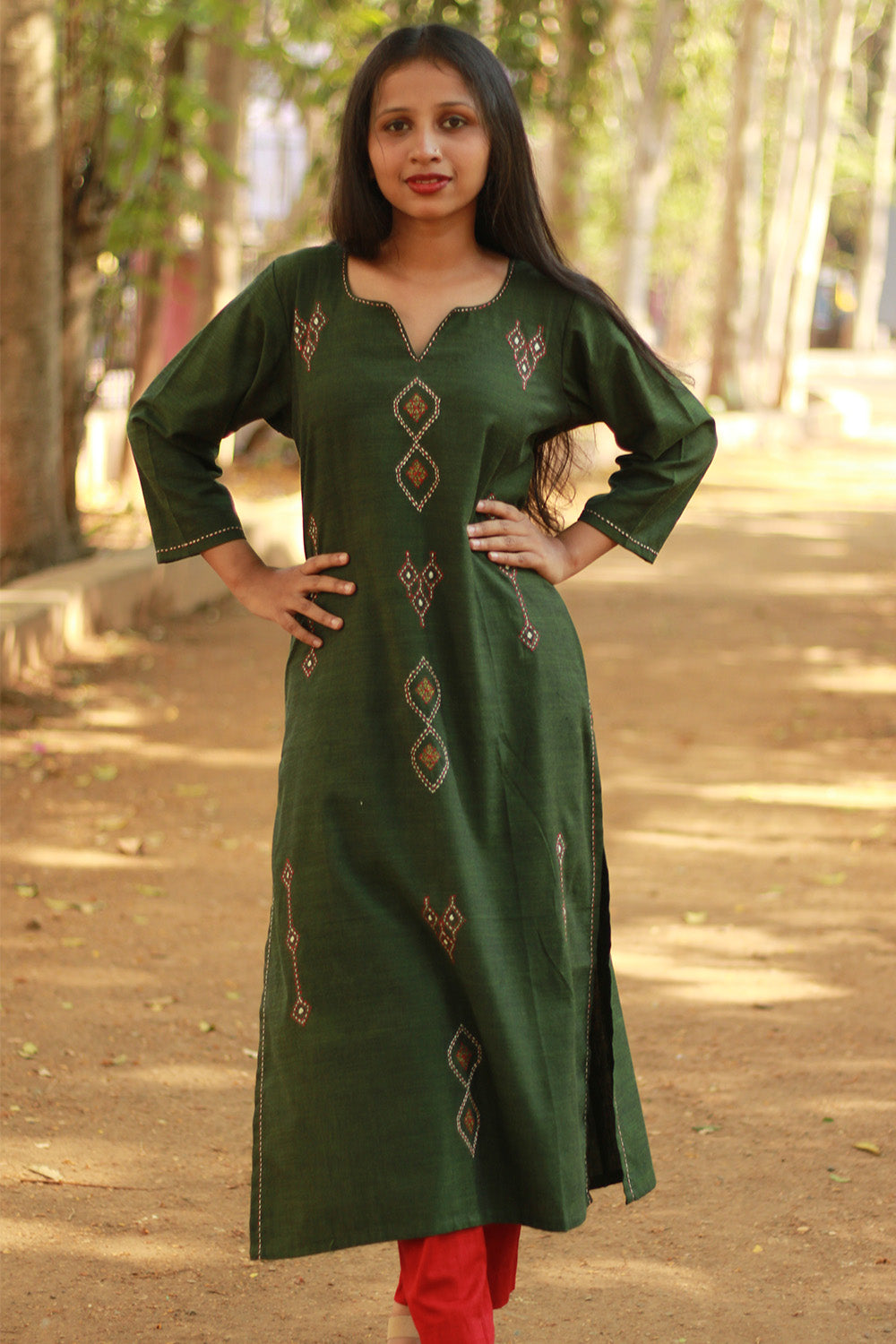 Riya | Embroidered Cotton Kurta | Green