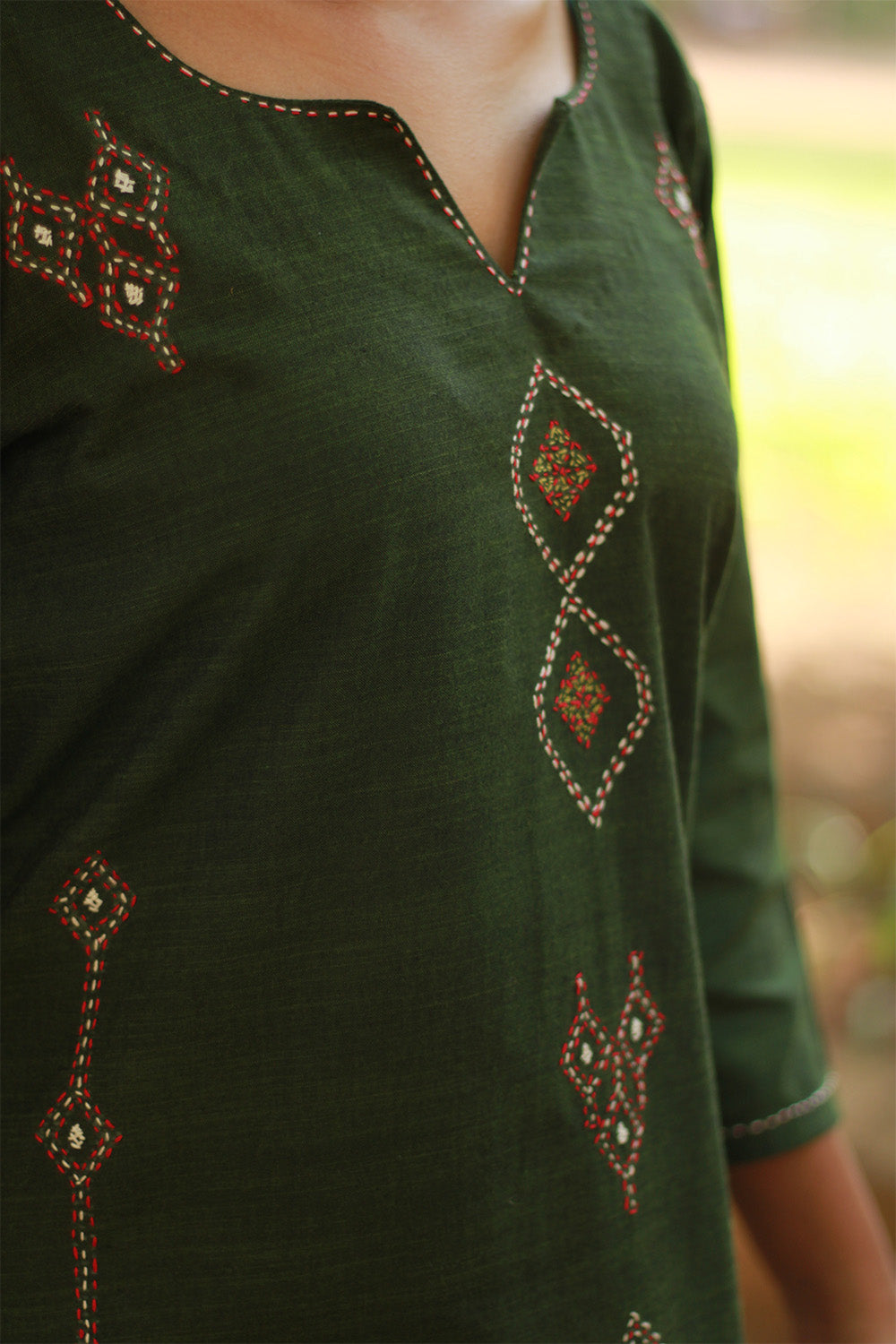 Riya | Embroidered Cotton Kurta | Green