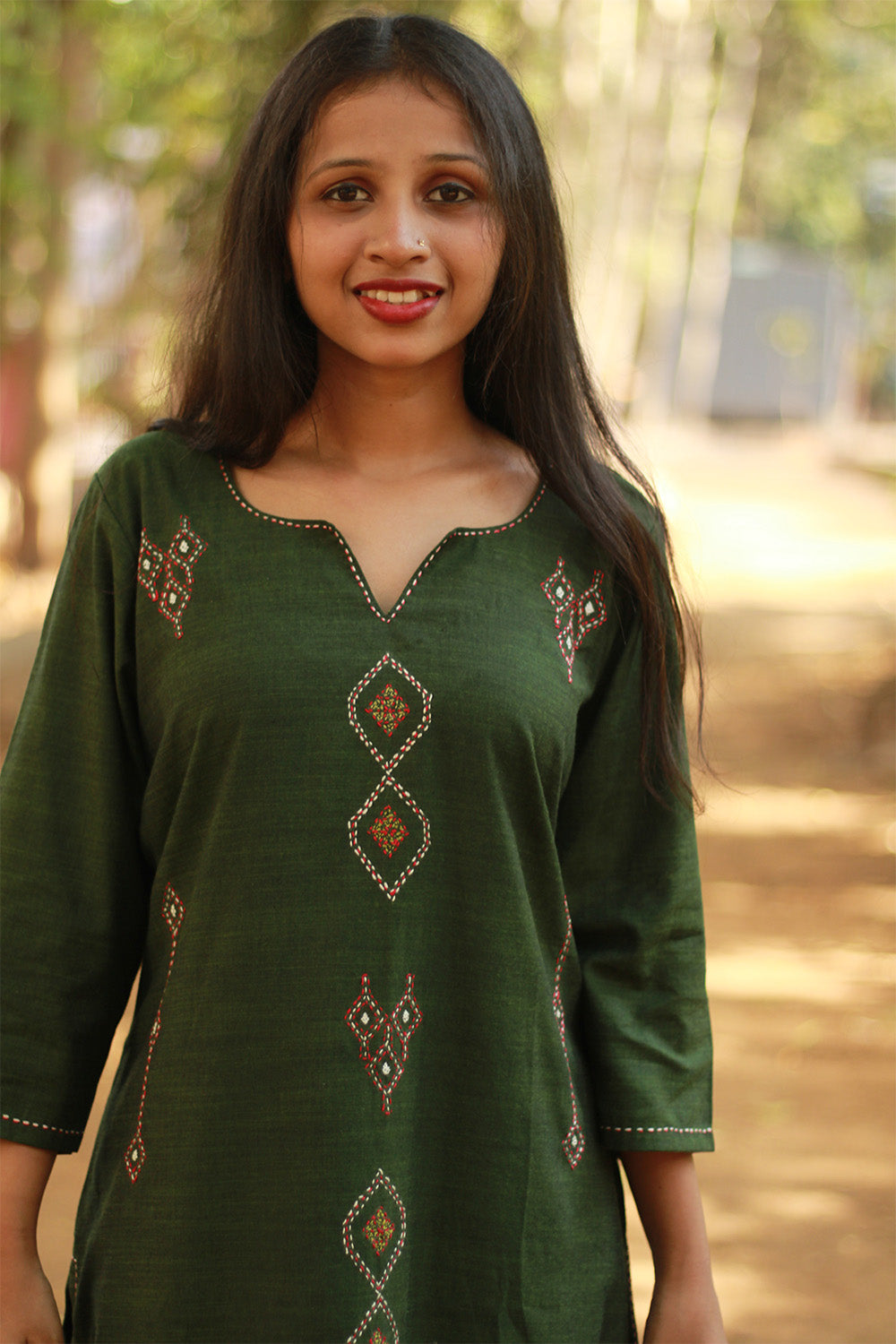 Riya | Embroidered Cotton Kurta | Green