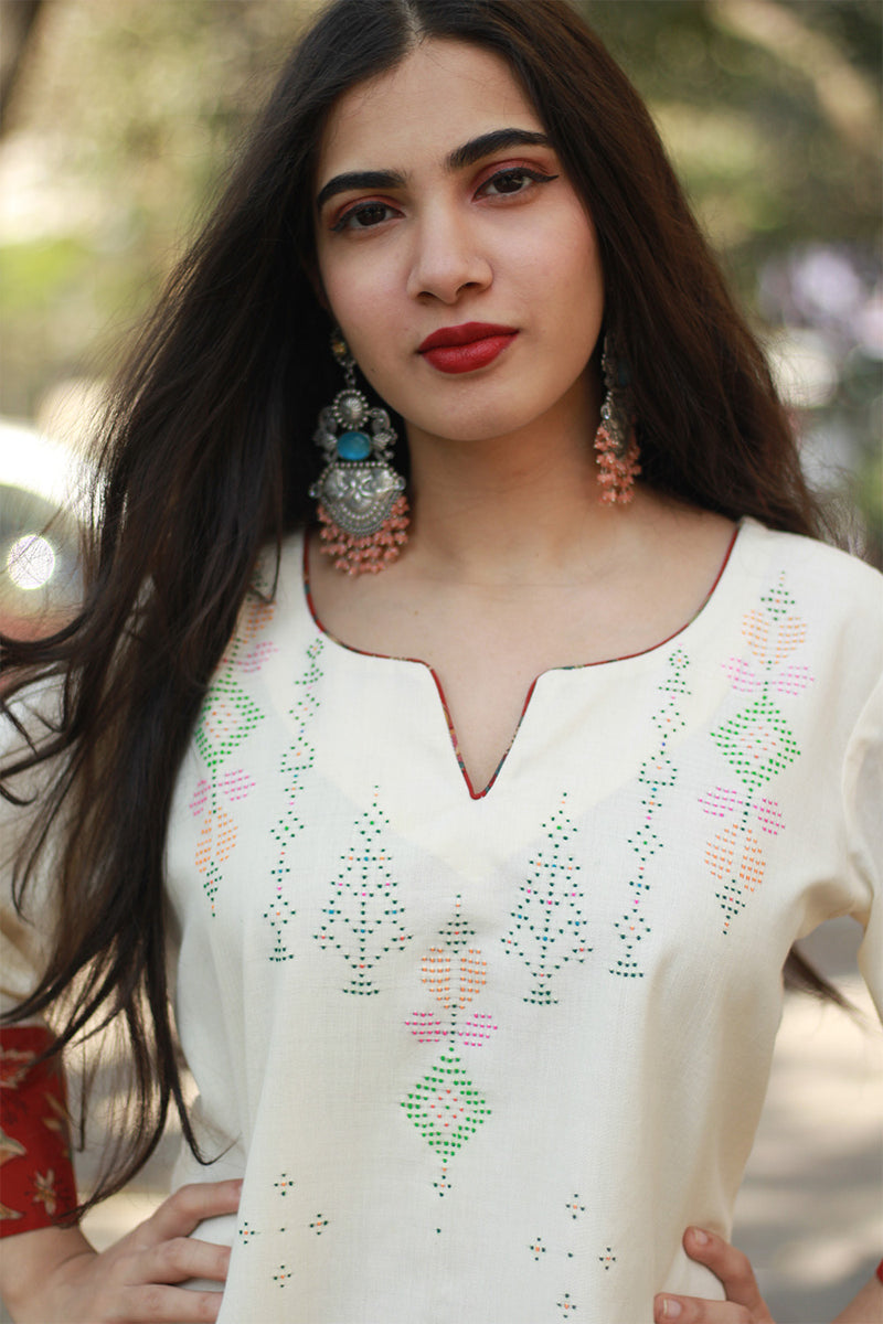 Daana | Tangaliya Kurta | Ivory With Red Sanganeri