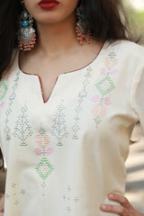 Daana | Tangaliya Kurta | Ivory With Red Sanganeri