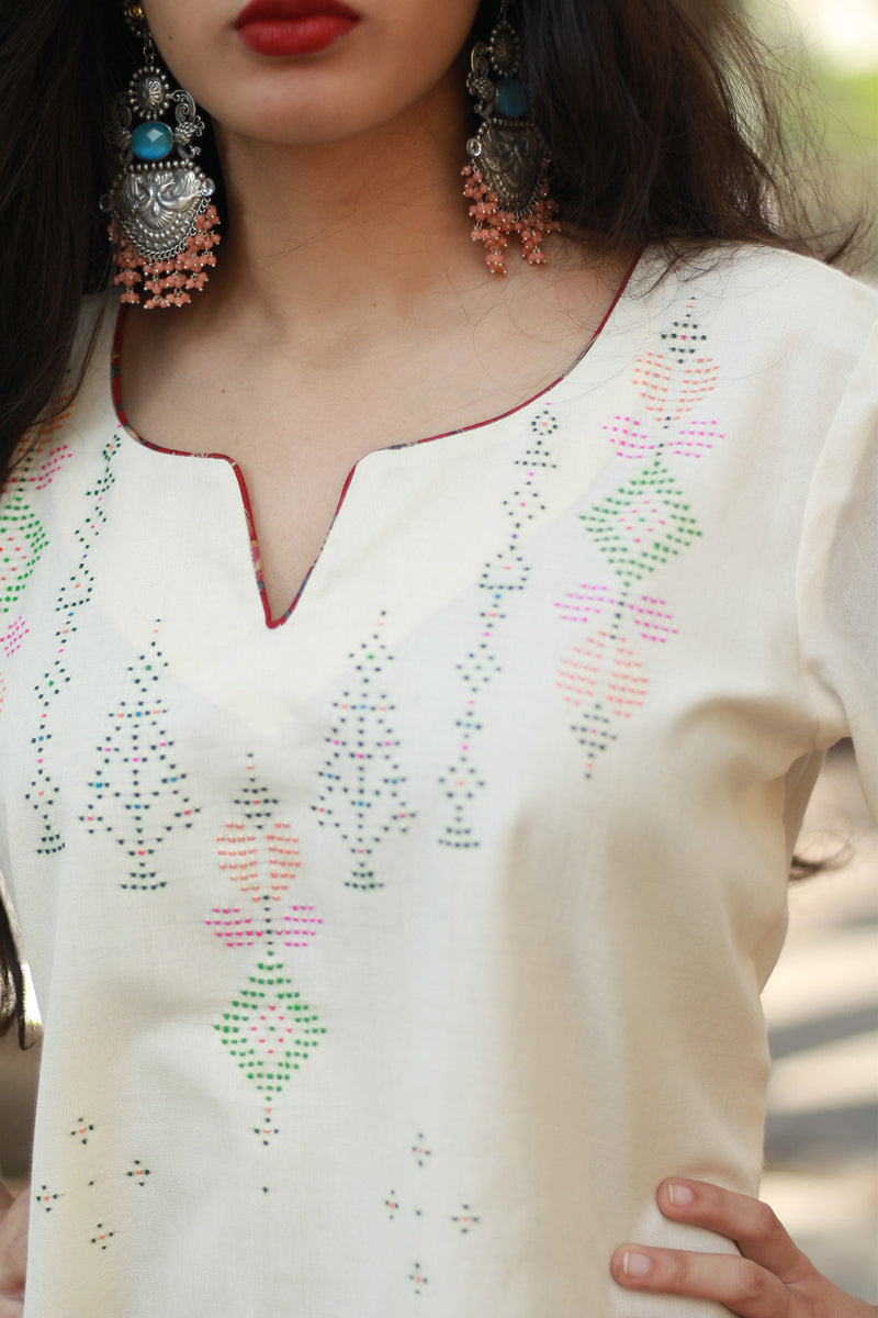 Daana | Tangaliya Kurta | Ivory With Red Sanganeri