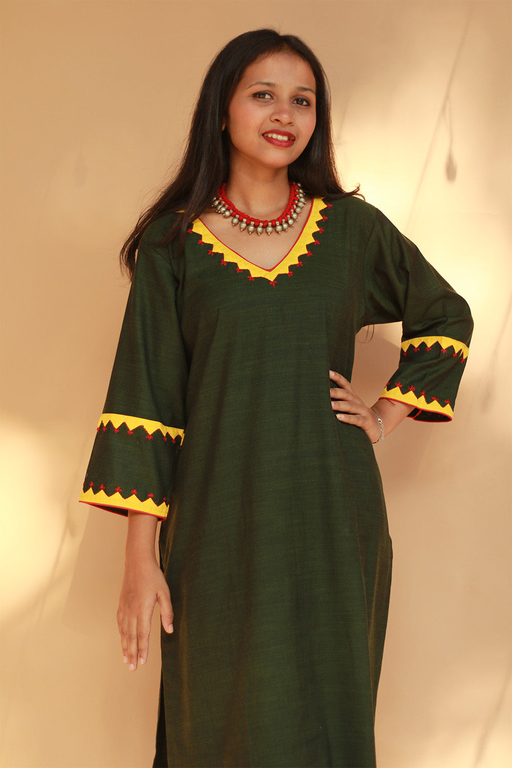 Long Kurta | Appliqué |  Green