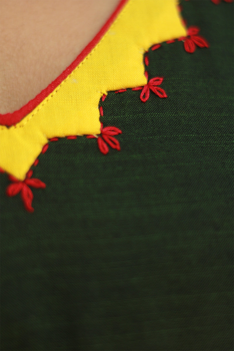 Long Kurta | Appliqué |  Green