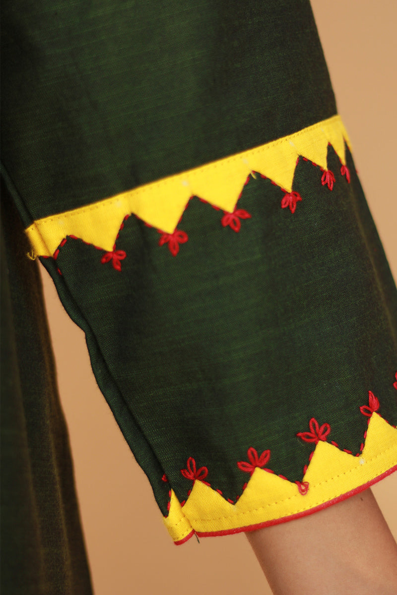 Long Kurta | Appliqué |  Green