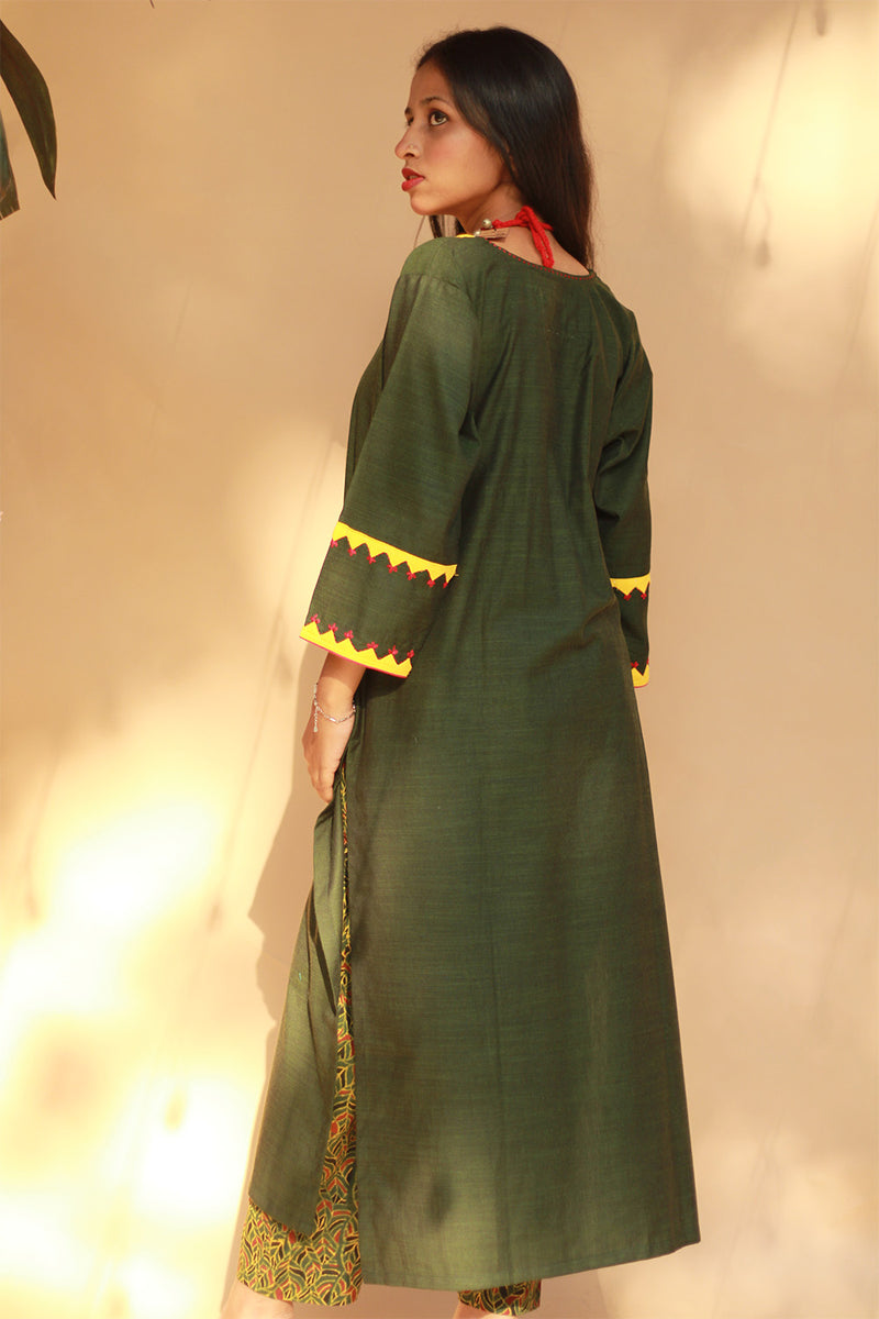 Long Kurta | Appliqué |  Green